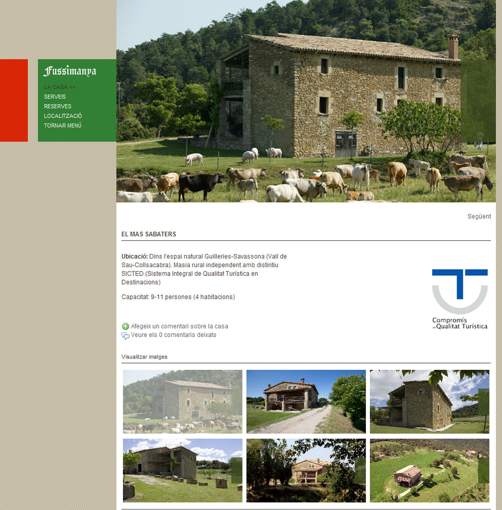 Secció de turisme rural corresponent a la casa de Sabaters de la web